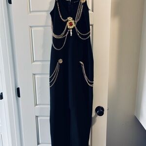 Black and Gold Chain Embellished Jumpsuit